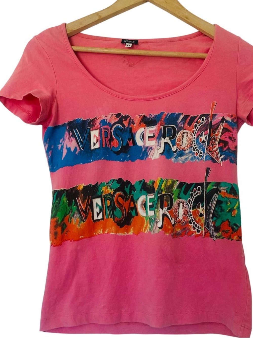 Versace Hot Pink Multicolor Graphic Short Sleeve Tee sizeXS